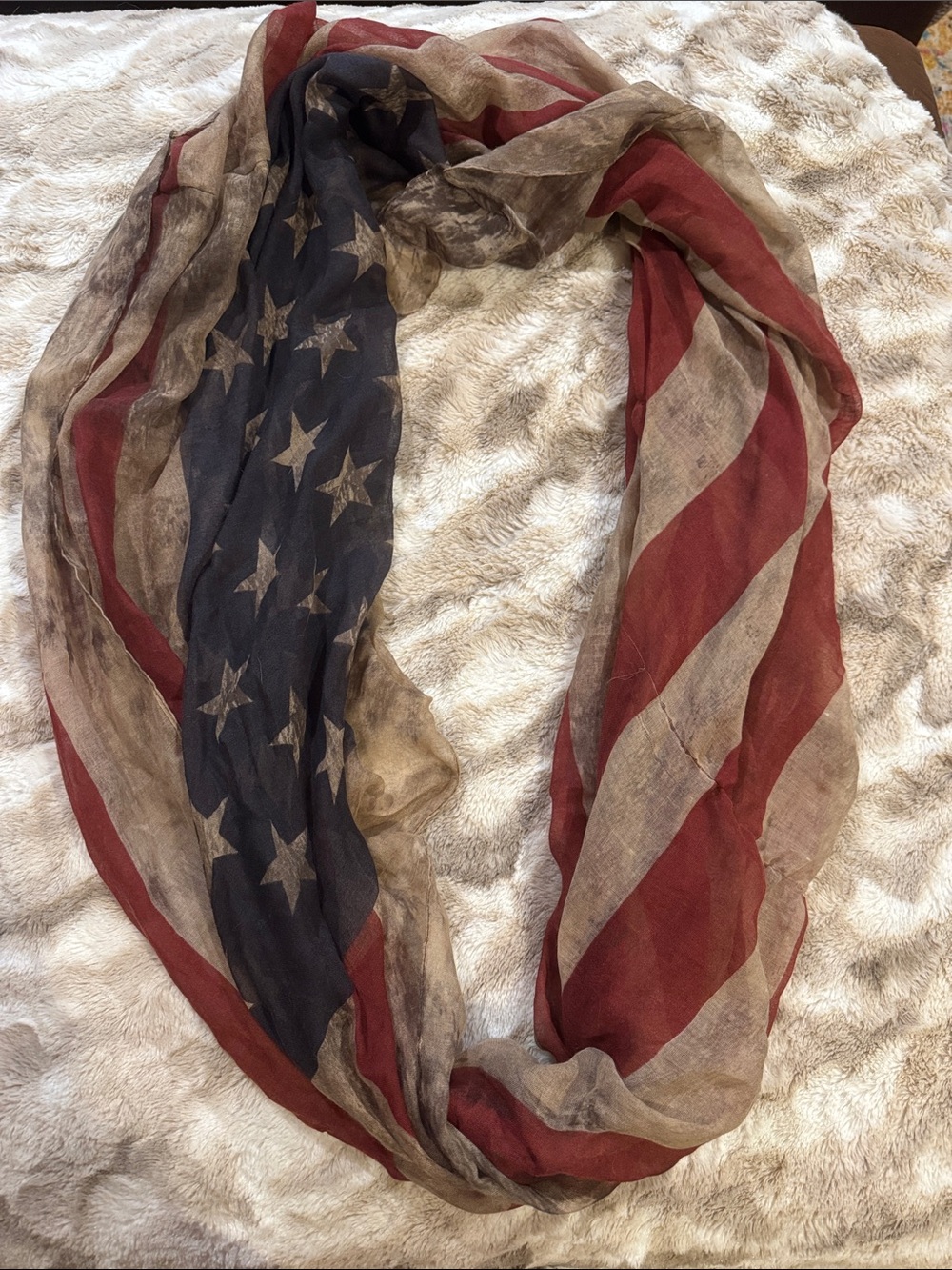 Buckle American Flag Infinity Scarf in Red, Blue, Cream